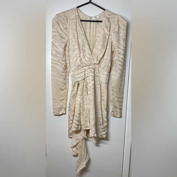 NWT Ronny Kobo Lillian Tapioca Zebra Silk Blend Puff Sleeve Mini Dress Size XS - Picture 4 of 17